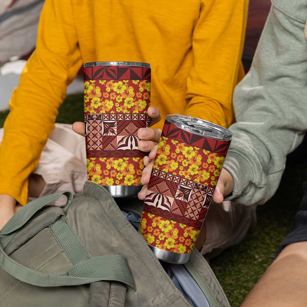 Samoa Siapo and Tapa Tumbler Cup Pacific Tribal Pattern with Hibiscus Striped Style LT03 - Polynesian Pride