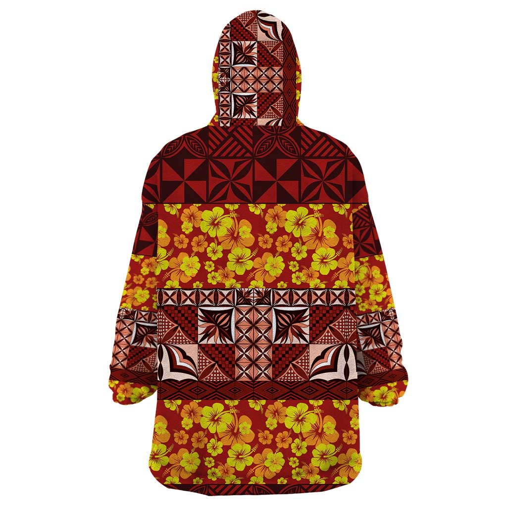 Samoa Siapo and Tapa Wearable Blanket Hoodie Pacific Tribal Pattern with Hibiscus Striped Style LT03 - Polynesian Pride