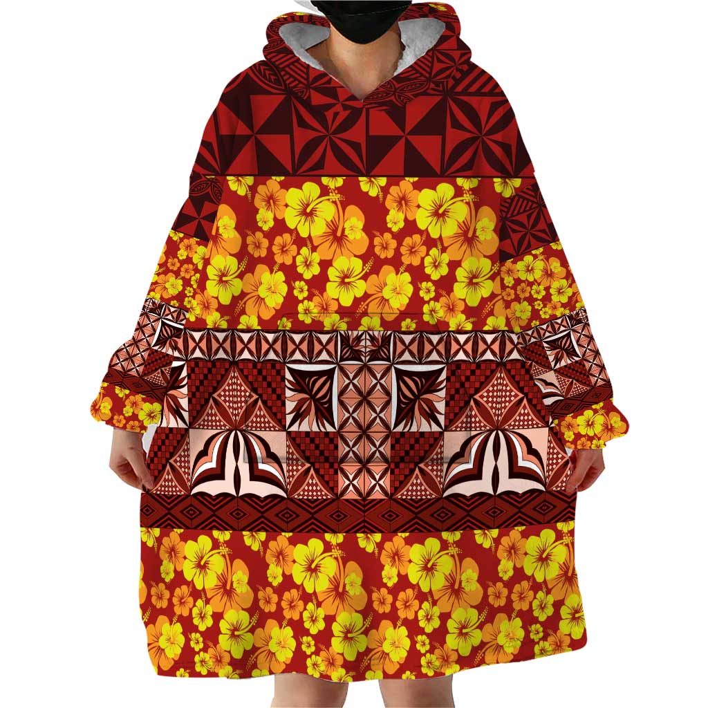 Samoa Siapo and Tapa Wearable Blanket Hoodie Pacific Tribal Pattern with Hibiscus Striped Style LT03 - Polynesian Pride