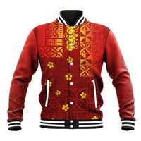 Samoa Tapa Pacific Tribal Pattern Baseball Jacket Hibiscus and Plumeria LT03 Unisex Red - Polynesian Pride