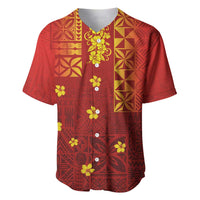 Samoa Tapa Pacific Tribal Pattern Baseball Jersey Hibiscus and Plumeria LT03 Red - Polynesian Pride