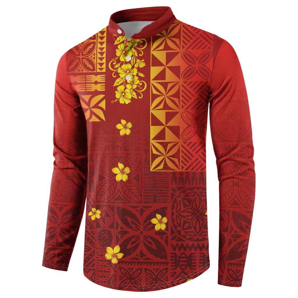 Samoa Tapa Pacific Tribal Pattern Button Sweatshirt Hibiscus and Plumeria