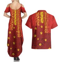 Samoa Tapa Pacific Tribal Pattern Couples Matching Summer Maxi Dress and Hawaiian Shirt Hibiscus and Plumeria LT03 - Polynesian Pride