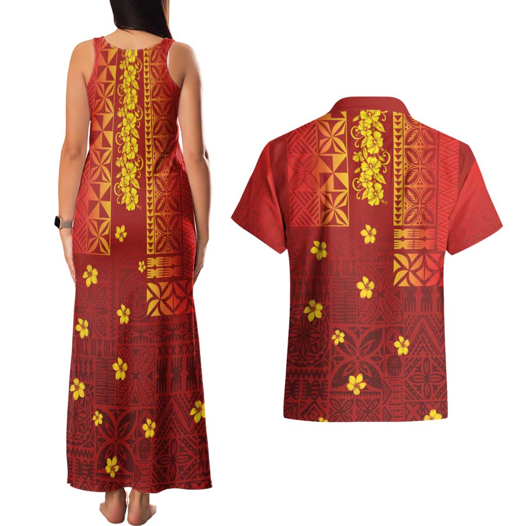 Samoa Tapa Pacific Tribal Pattern Couples Matching Tank Maxi Dress and Hawaiian Shirt Hibiscus and Plumeria LT03 - Polynesian Pride