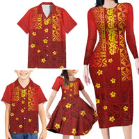 Samoa Tapa Pacific Tribal Pattern Family Matching Long Sleeve Bodycon Dress and Hawaiian Shirt Hibiscus and Plumeria