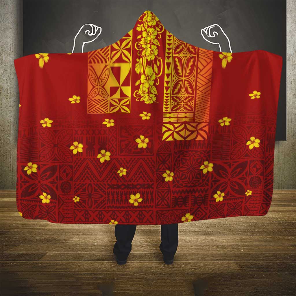 Samoa Tapa Pacific Tribal Pattern Hooded Blanket Hibiscus and Plumeria