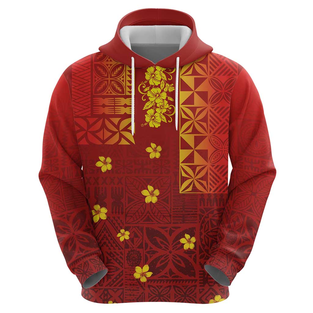 Samoa Tapa Pacific Tribal Pattern Hoodie Hibiscus and Plumeria LT03 - Polynesian Pride