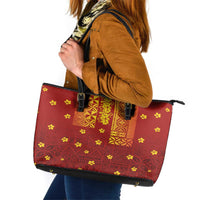Samoa Tapa Pacific Tribal Pattern Leather Tote Bag Hibiscus and Plumeria LT03 Red - Polynesian Pride