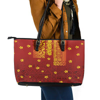 Samoa Tapa Pacific Tribal Pattern Leather Tote Bag Hibiscus and Plumeria LT03 - Polynesian Pride