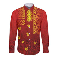 Samoa Tapa Pacific Tribal Pattern Long Sleeve Button Shirt Hibiscus and Plumeria LT03 Unisex Red - Polynesian Pride