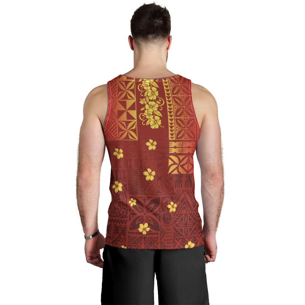 Samoa Tapa Pacific Tribal Pattern Men Tank Top Hibiscus and Plumeria
