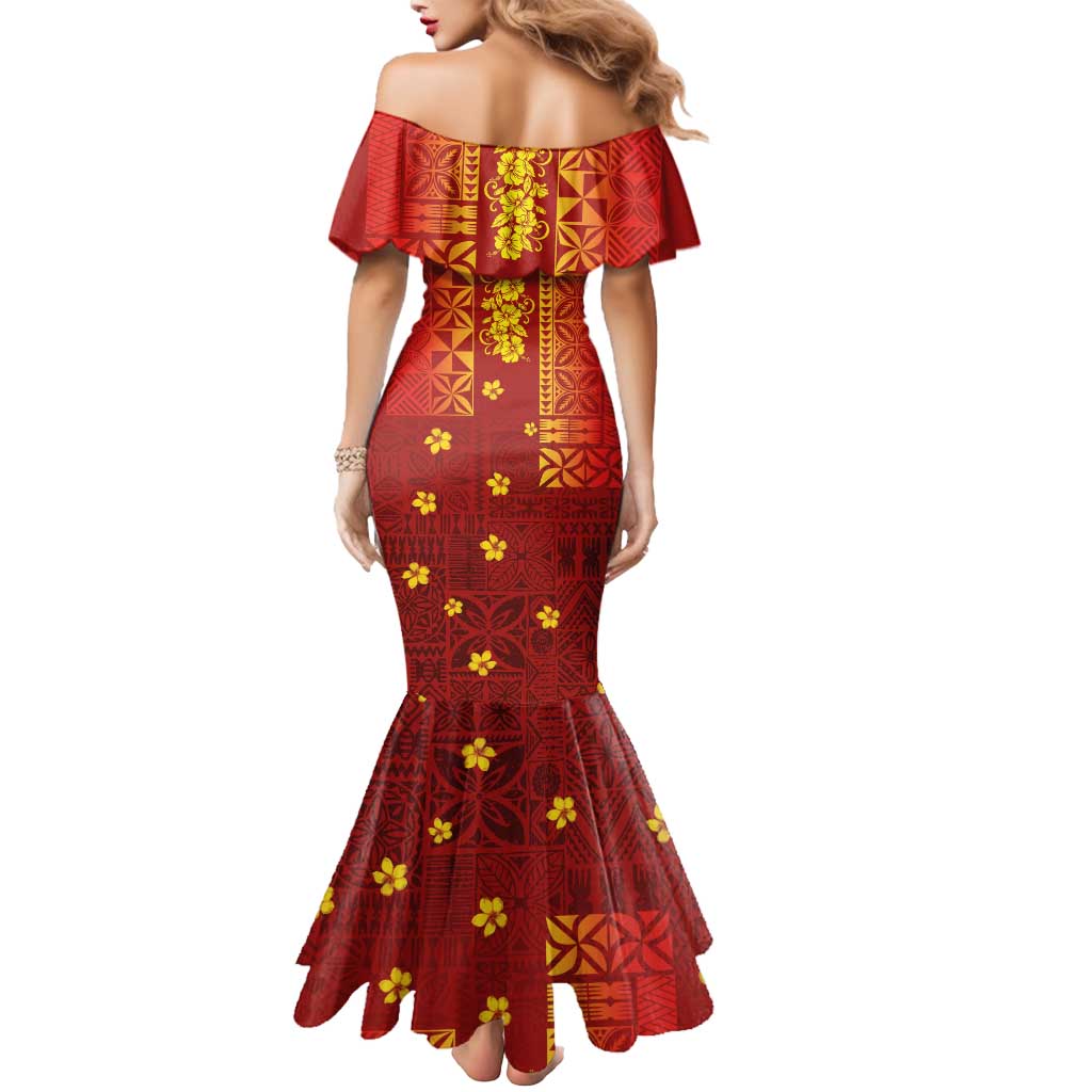Samoa Tapa Pacific Tribal Pattern Mermaid Dress Hibiscus and Plumeria