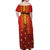 Samoa Tapa Pacific Tribal Pattern Off Shoulder Maxi Dress Hibiscus and Plumeria