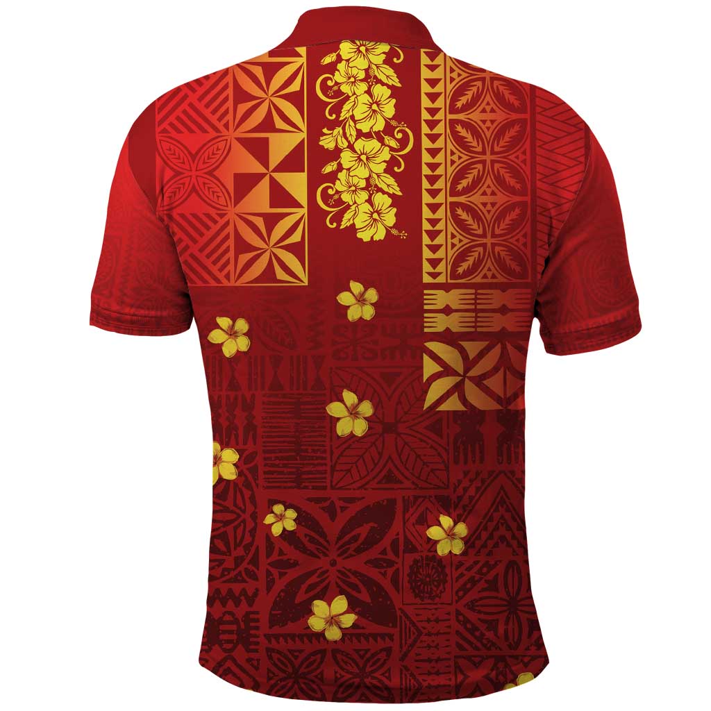 Samoa Tapa Pacific Tribal Pattern Polo Shirt Hibiscus and Plumeria