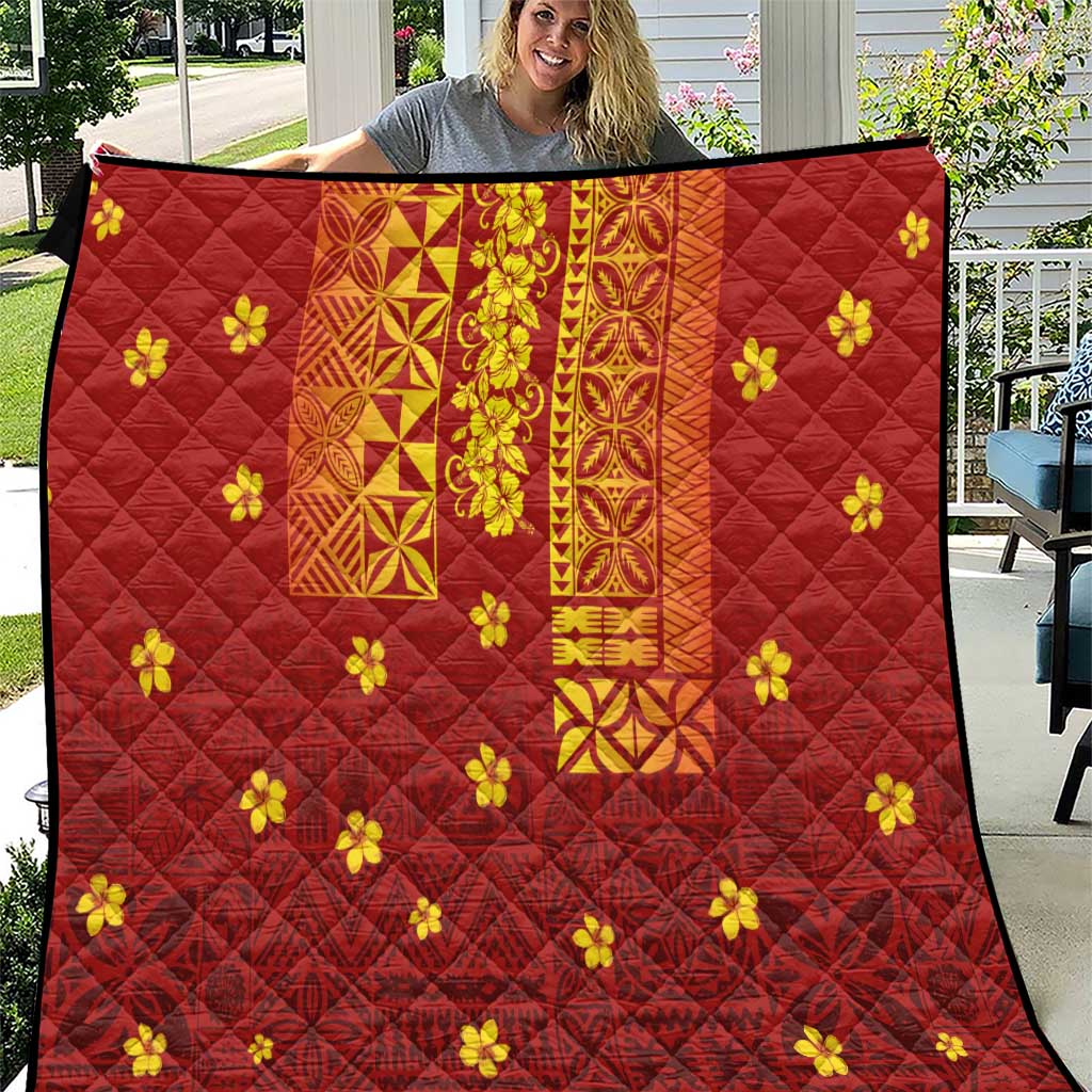 Samoa Tapa Pacific Tribal Pattern Quilt Hibiscus and Plumeria LT03 Red - Polynesian Pride