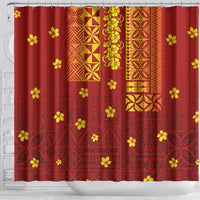 Samoa Tapa Pacific Tribal Pattern Shower Curtain Hibiscus and Plumeria
