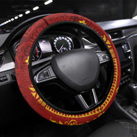 Samoa Tapa Pacific Tribal Pattern Steering Wheel Cover Hibiscus and Plumeria LT03 Universal Fit Red - Polynesian Pride