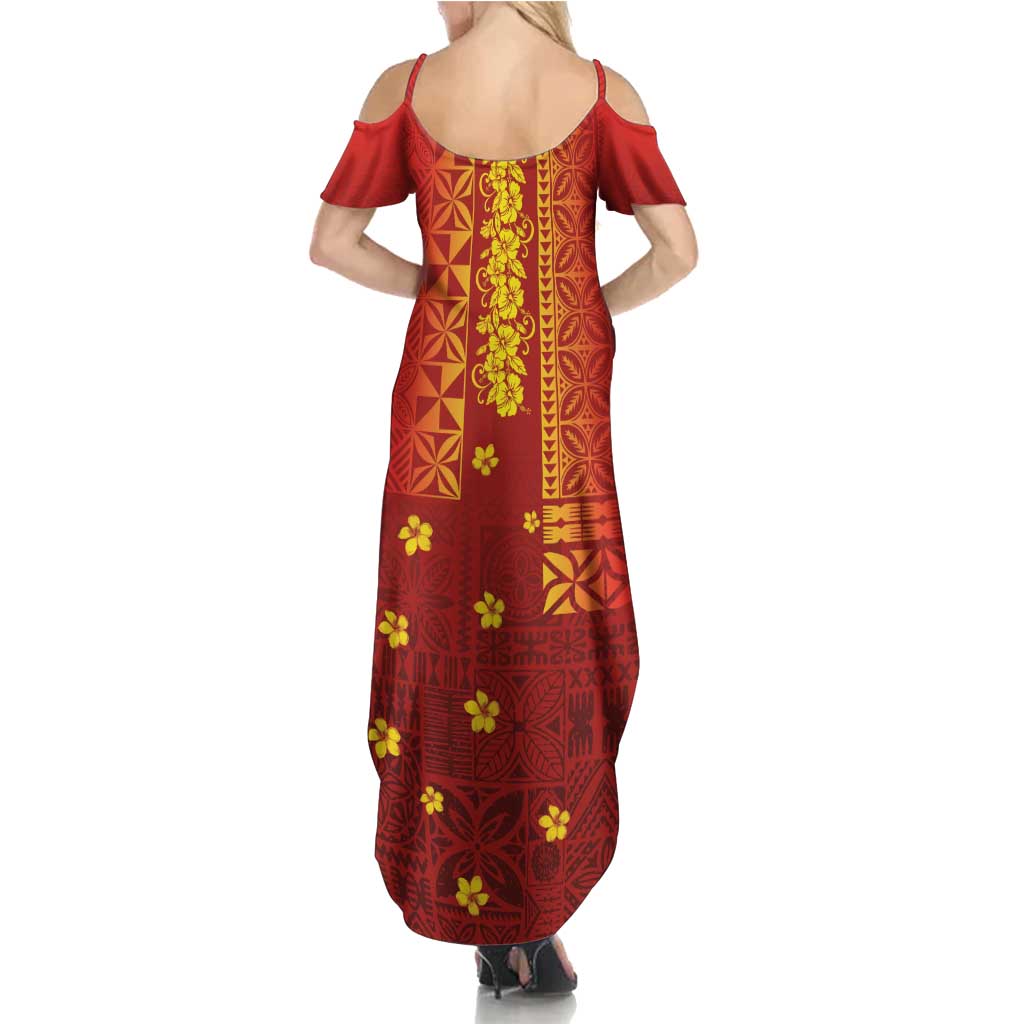 Samoa Tapa Pacific Tribal Pattern Summer Maxi Dress Hibiscus and Plumeria LT03 - Polynesian Pride