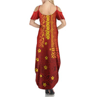 Samoa Tapa Pacific Tribal Pattern Summer Maxi Dress Hibiscus and Plumeria LT03 - Polynesian Pride