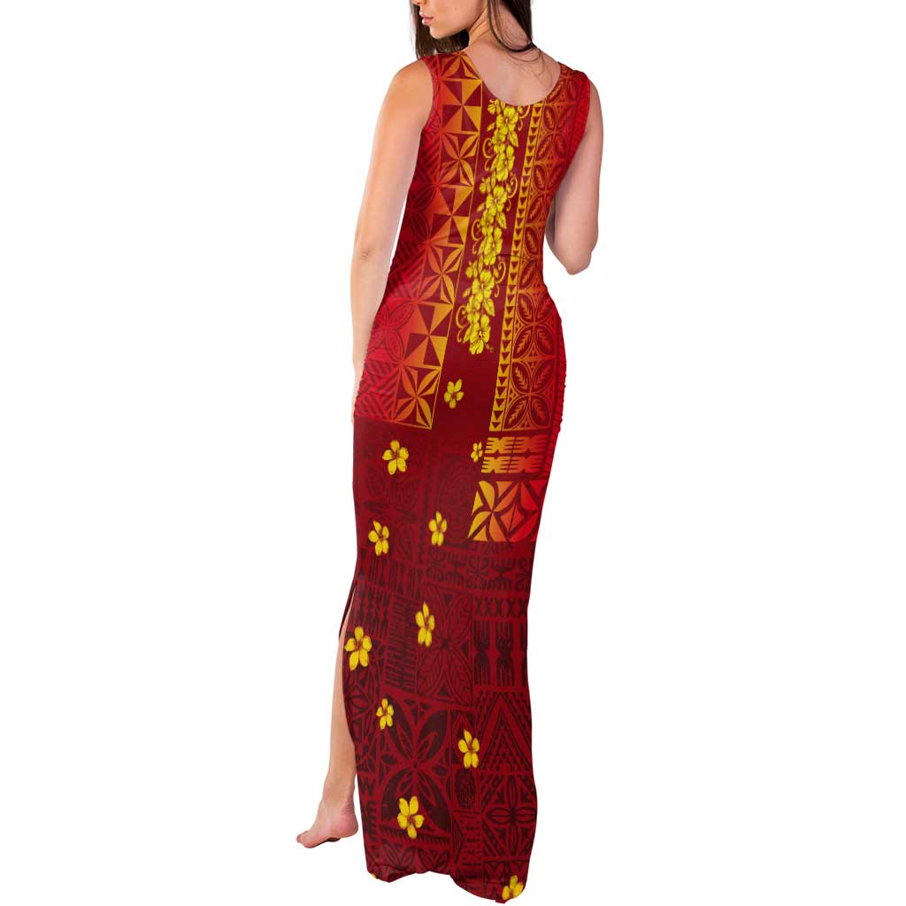 Samoa Tapa Pacific Tribal Pattern Tank Maxi Dress Hibiscus and Plumeria LT03 - Polynesian Pride