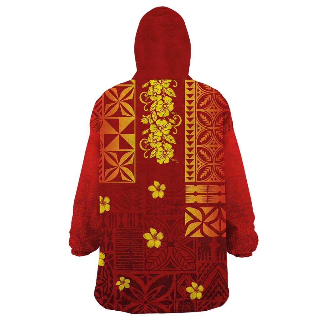 Samoa Tapa Pacific Tribal Pattern Wearable Blanket Hoodie Hibiscus and Plumeria LT03 - Polynesian Pride
