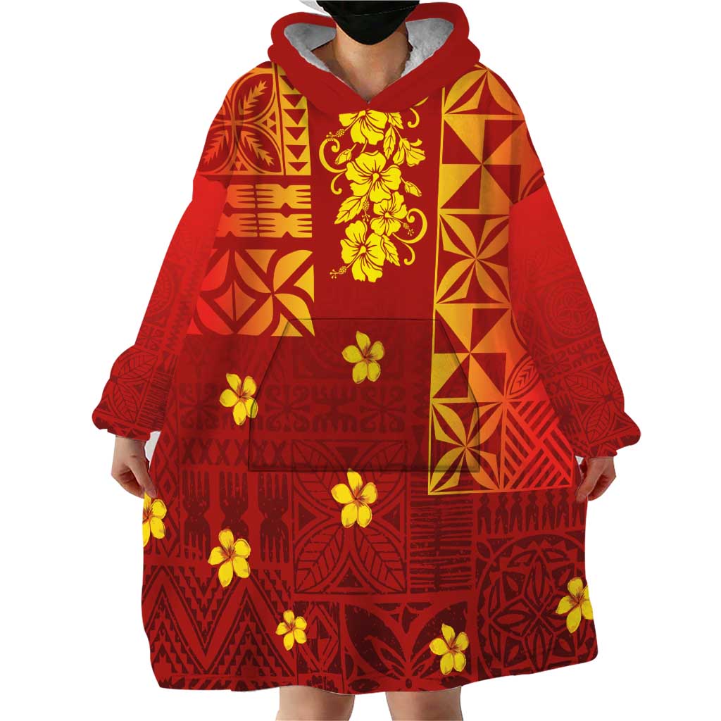 Samoa Tapa Pacific Tribal Pattern Wearable Blanket Hoodie Hibiscus and Plumeria LT03 - Polynesian Pride
