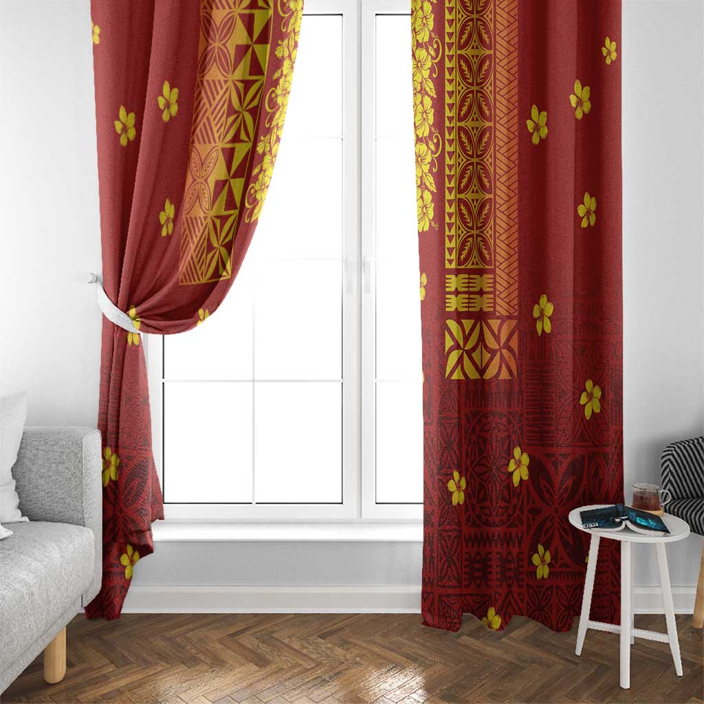 Samoa Tapa Pacific Tribal Pattern Window Curtain Hibiscus and Plumeria LT03 - Polynesian Pride