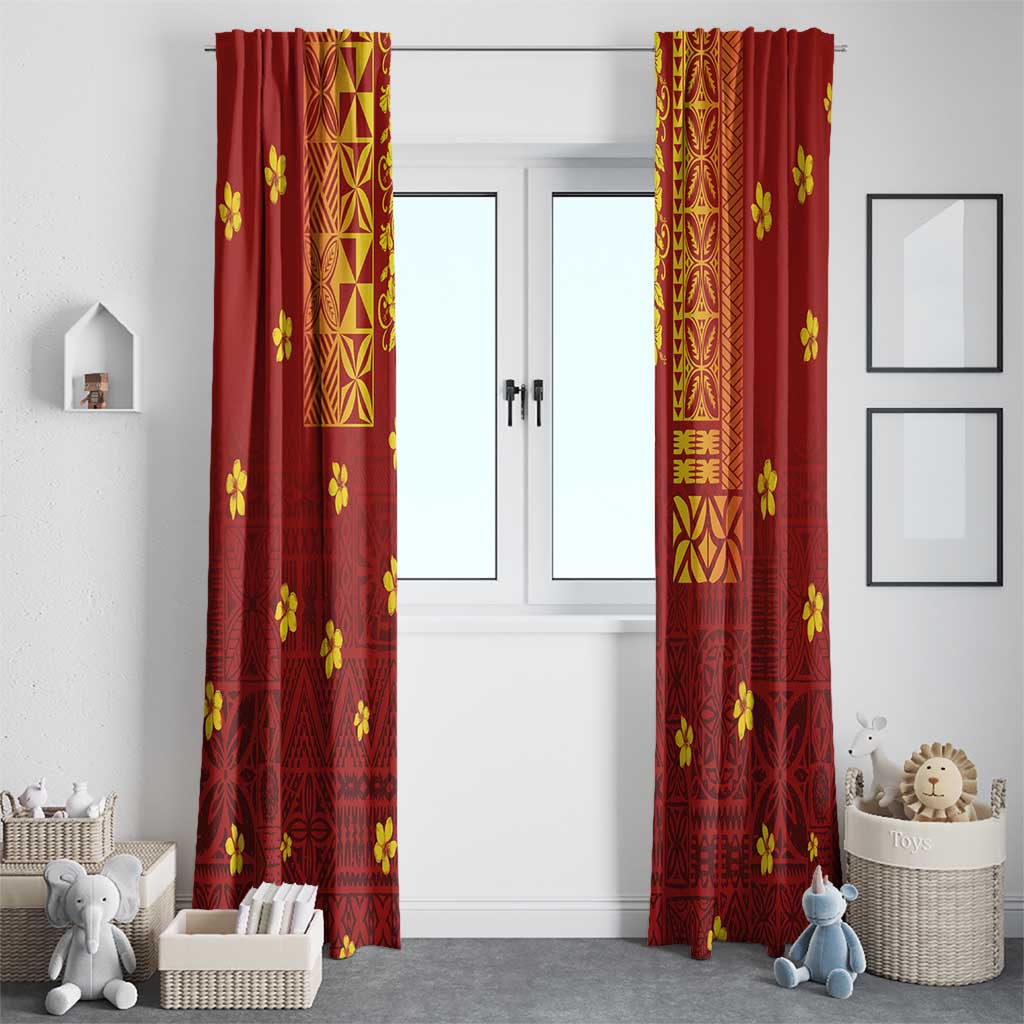 Samoa Tapa Pacific Tribal Pattern Window Curtain Hibiscus and Plumeria LT03 - Polynesian Pride