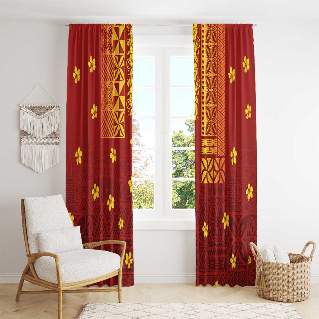 Samoa Tapa Pacific Tribal Pattern Window Curtain Hibiscus and Plumeria LT03 - Polynesian Pride