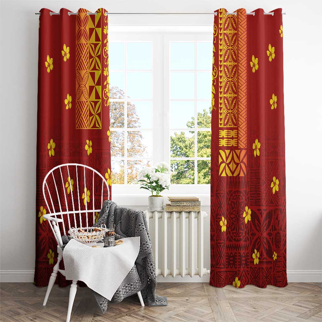 Samoa Tapa Pacific Tribal Pattern Window Curtain Hibiscus and Plumeria LT03 - Polynesian Pride
