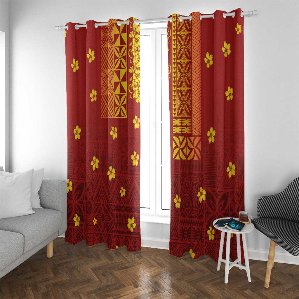 Samoa Tapa Pacific Tribal Pattern Window Curtain Hibiscus and Plumeria LT03 With Grommets Red - Polynesian Pride