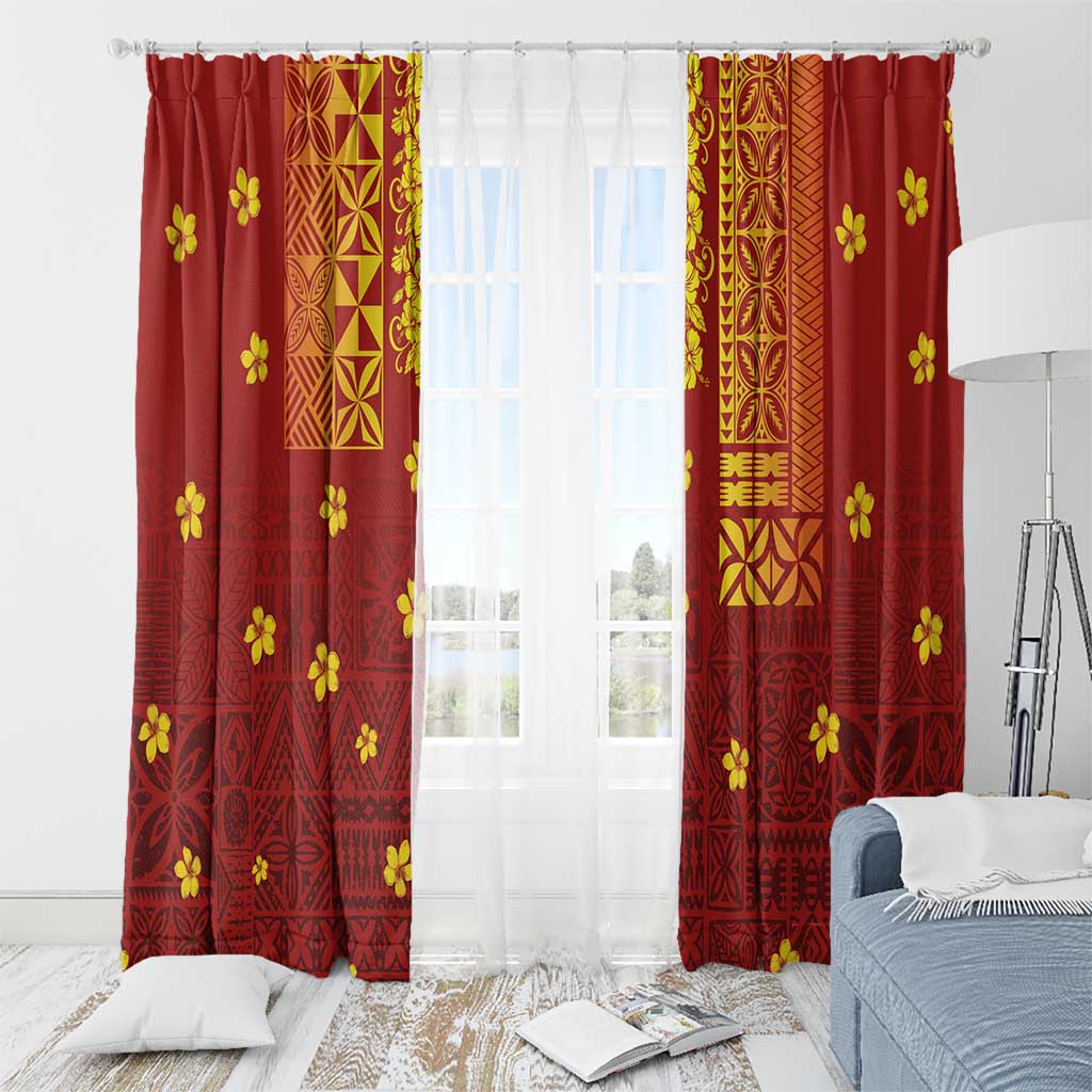 Samoa Tapa Pacific Tribal Pattern Window Curtain Hibiscus and Plumeria LT03 - Polynesian Pride