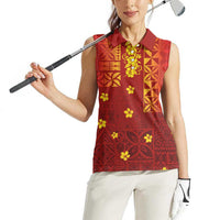 Samoa Tapa Pacific Tribal Pattern Women Sleeveless Polo Shirt - Hibiscus and Plumeria LT03 - Polynesian Pride