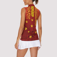 Samoa Tapa Pacific Tribal Pattern Women Sleeveless Polo Shirt - Hibiscus and Plumeria LT03 - Polynesian Pride