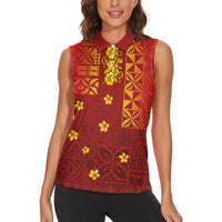 Samoa Tapa Pacific Tribal Pattern Women Sleeveless Polo Shirt - Hibiscus and Plumeria LT03 - Polynesian Pride