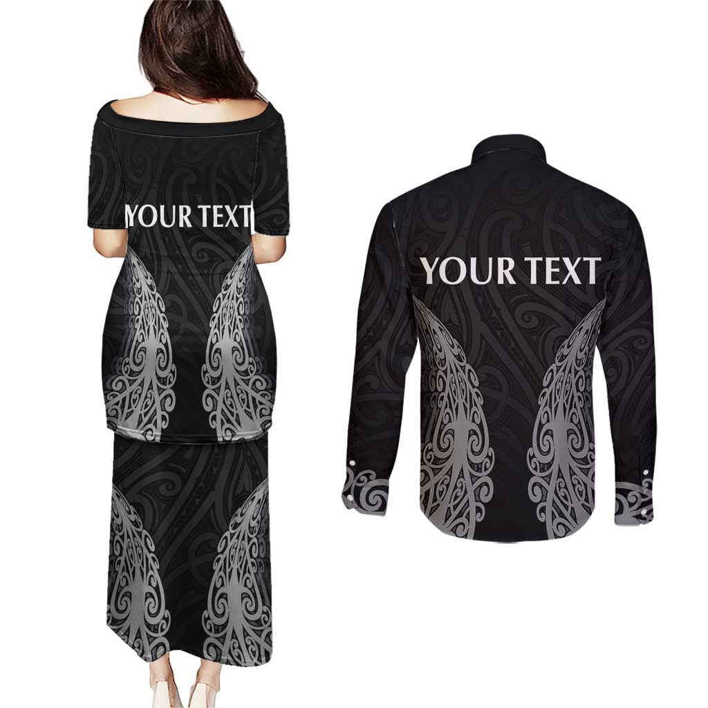 New Zealand Netball Couples Matching Puletasi and Long Sleeve Button Shirt Koru and Maori Tattoo Jersey