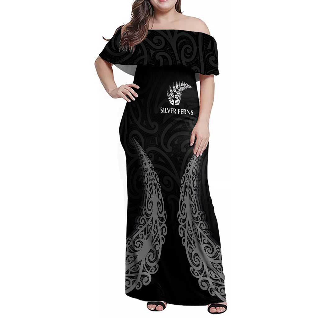 New Zealand Netball Family Matching Off Shoulder Maxi Dress and Hawaiian Shirt Koru and Maori Tattoo Jersey