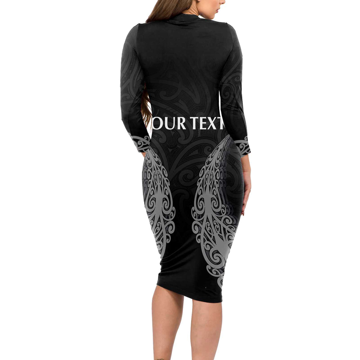 New Zealand Netball Long Sleeve Bodycon Dress Koru and Maori Tattoo Jersey
