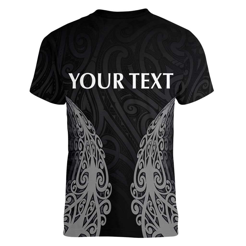 New Zealand Netball Women V-Neck T-Shirt Koru and Maori Tattoo Jersey