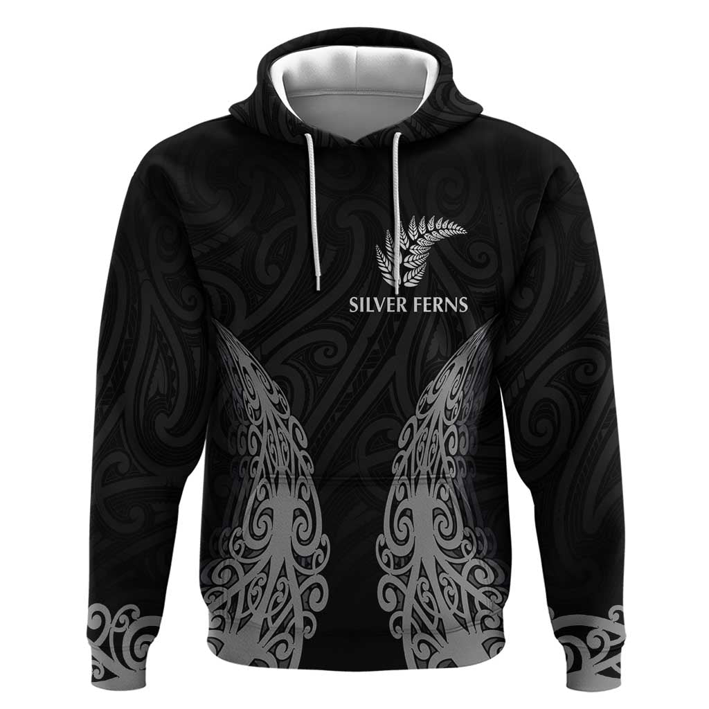 New Zealand Netball Zip Hoodie Koru and Maori Tattoo Jersey LT03 Pullover Hoodie Black - Polynesian Pride