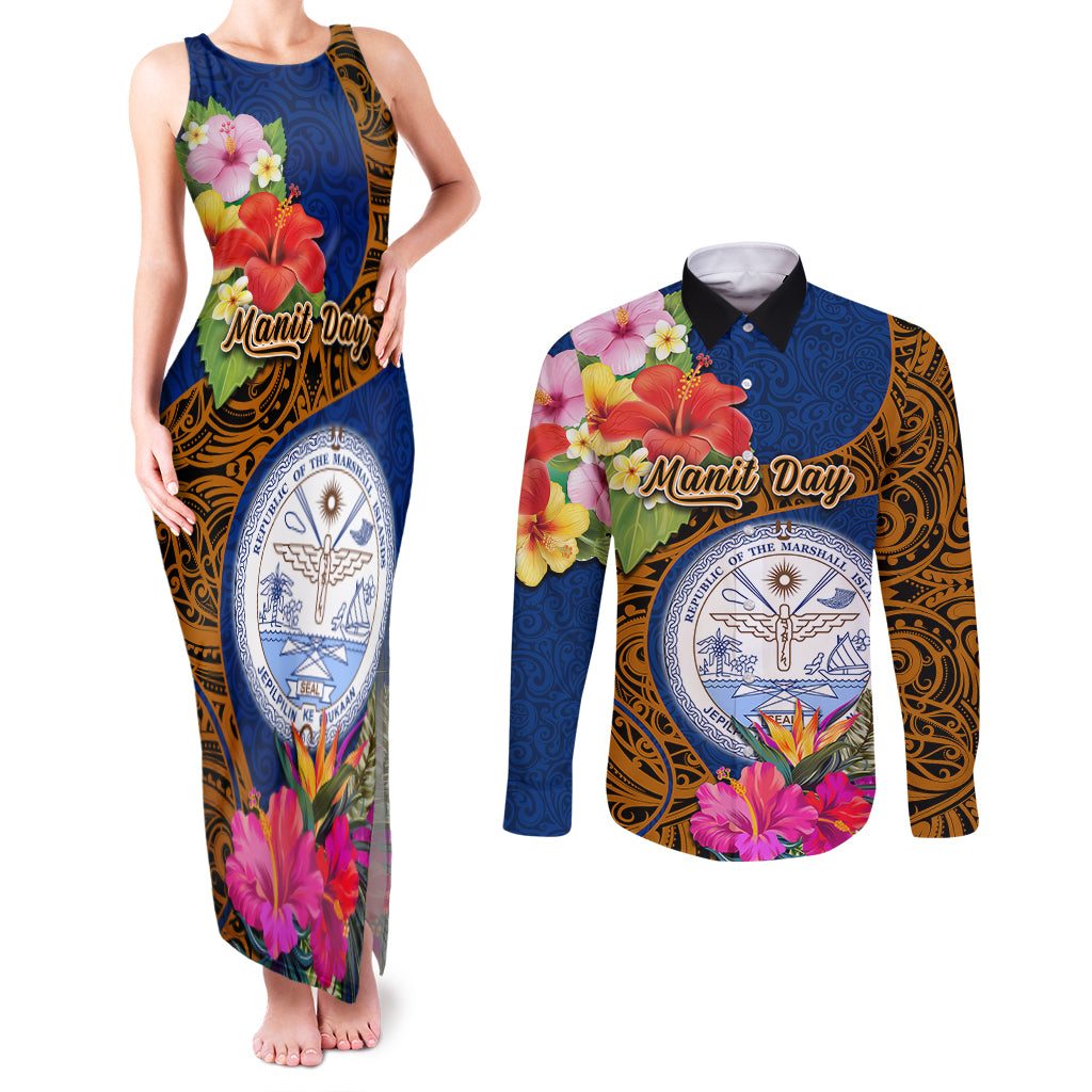 marshall-islands-manit-day-couples-matching-tank-maxi-dress-and-long-sleeve-button-shirts-marshall-seal-mix-hibiscus-flower-maori-pattern-style