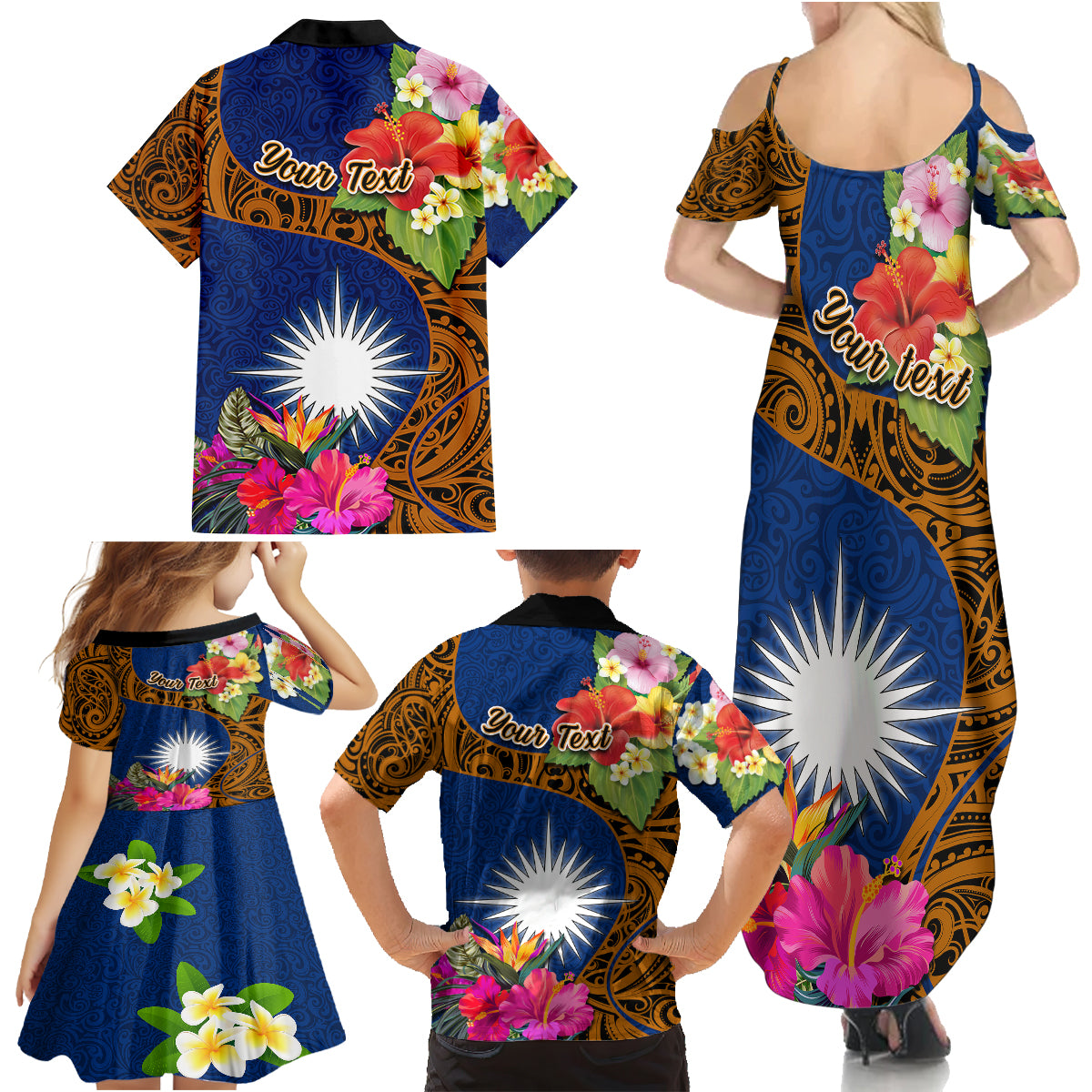 personalised-marshall-islands-manit-day-family-matching-summer-maxi-dress-and-hawaiian-shirt-marshall-seal-mix-hibiscus-flower-maori-pattern-style