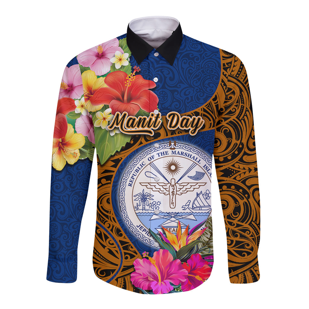 personalised-marshall-islands-manit-day-long-sleeve-button-shirt-marshall-seal-mix-hibiscus-flower-maori-pattern-style