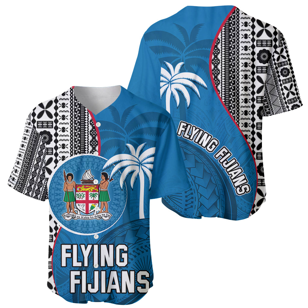 Fiji Rugby Baseball Jersey Coat of Arms Palm Tree Mix Polynesia Tapa Pattern LT03 - Polynesian Pride