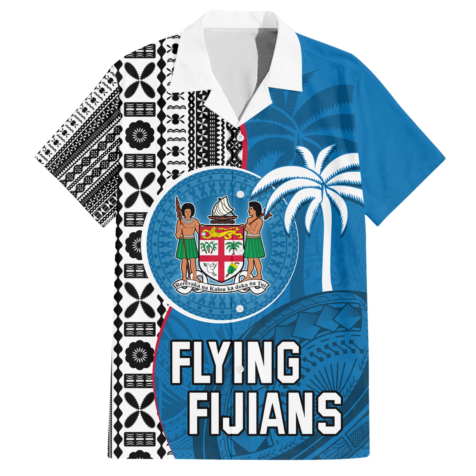 Fiji Rugby Hawaiian Shirt Coat of Arms Palm Tree Mix Polynesia Tapa Pattern LT03 Blue - Polynesian Pride