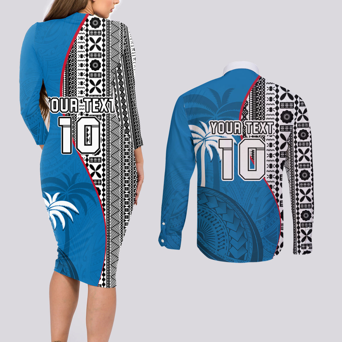 custom-fiji-rugby-couples-matching-long-sleeve-bodycon-dress-and-long-sleeve-button-shirts-coat-of-arms-palm-tree-mix-polynesia-tapa-pattern