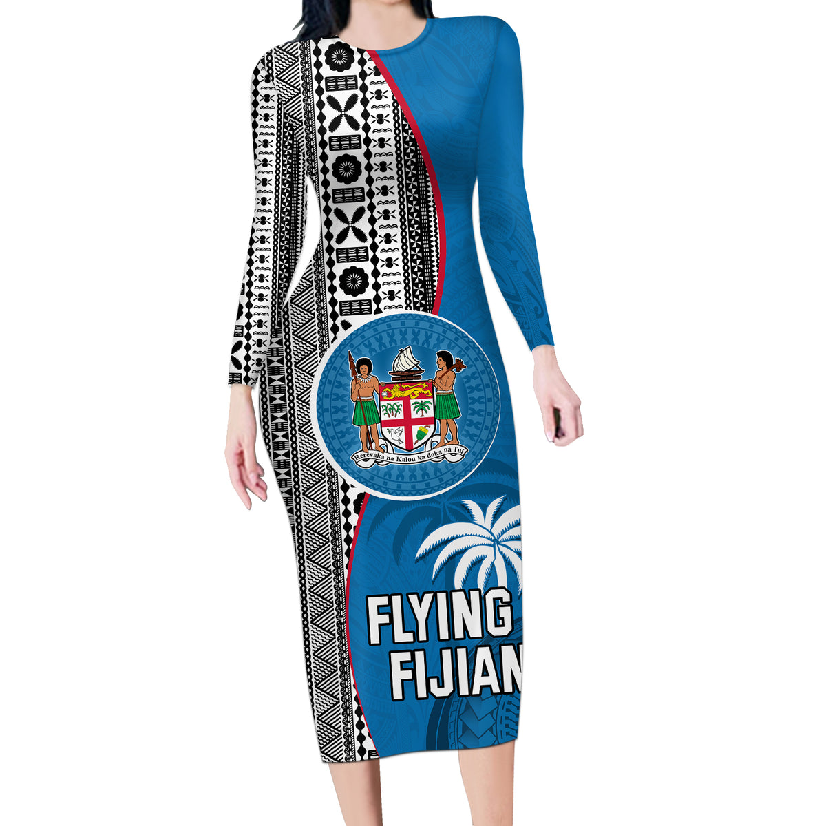 custom-fiji-rugby-long-sleeve-bodycon-dress-coat-of-arms-palm-tree-mix-polynesia-tapa-pattern