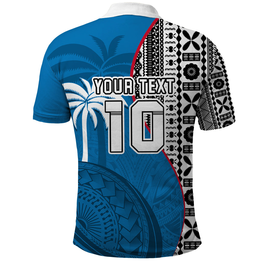 Custom Fiji Rugby Polo Shirt Coat of Arms Palm Tree Mix Polynesia Tapa Pattern LT03 - Polynesian Pride