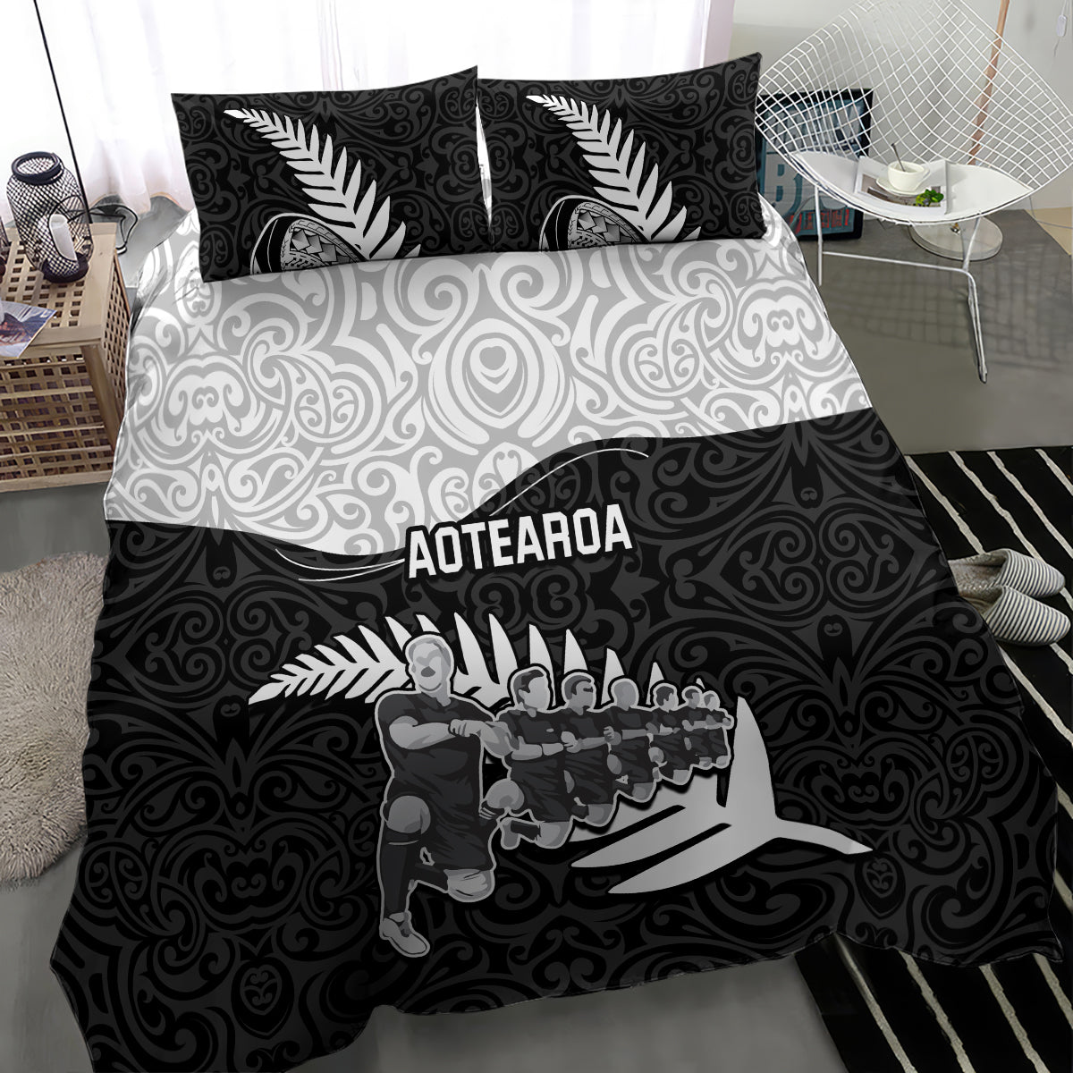 New Zealand World Cup 2023 Bedding Set Aotearoa Haka Rugby with Silver Fern Maori Ethnic Pattern LT03 - Polynesian Pride