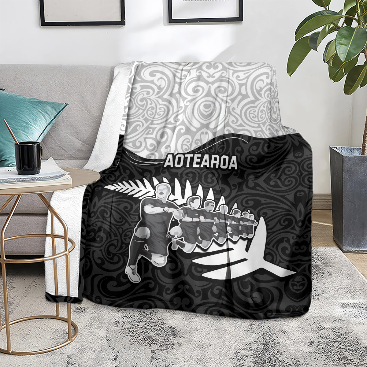 New Zealand World Cup 2023 Blanket Aotearoa Haka Rugby with Silver Fern Maori Ethnic Pattern LT03 - Polynesian Pride